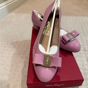 Salvatore Ferragamo VERA 3.0cm Pink Calf Leather 7.5D